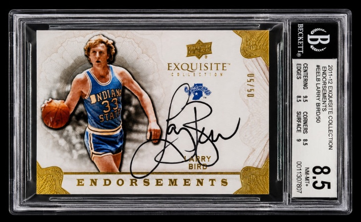 Graded Larry Bird Exquisite Collection autograph card BGS 8.5 slab