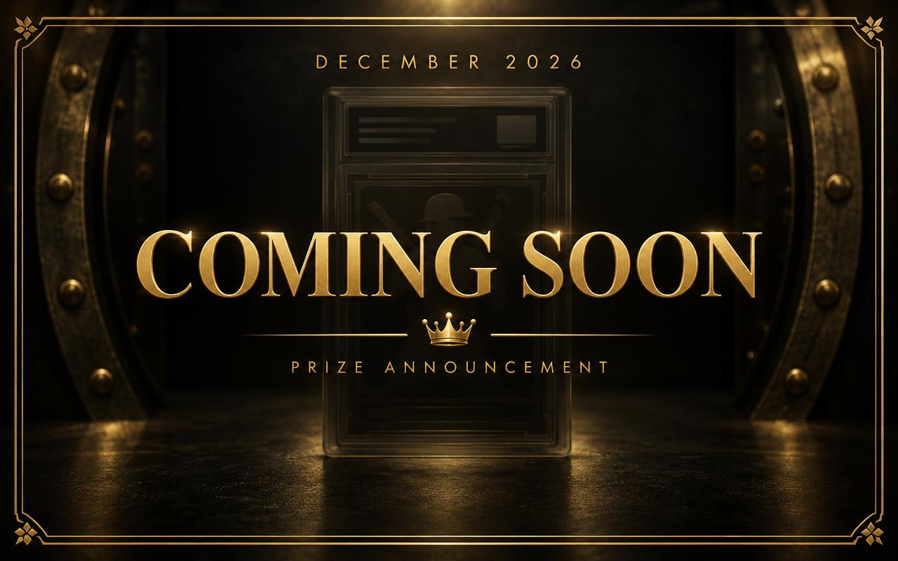 Gold Coming Soon announcement card for the December 2026 prize